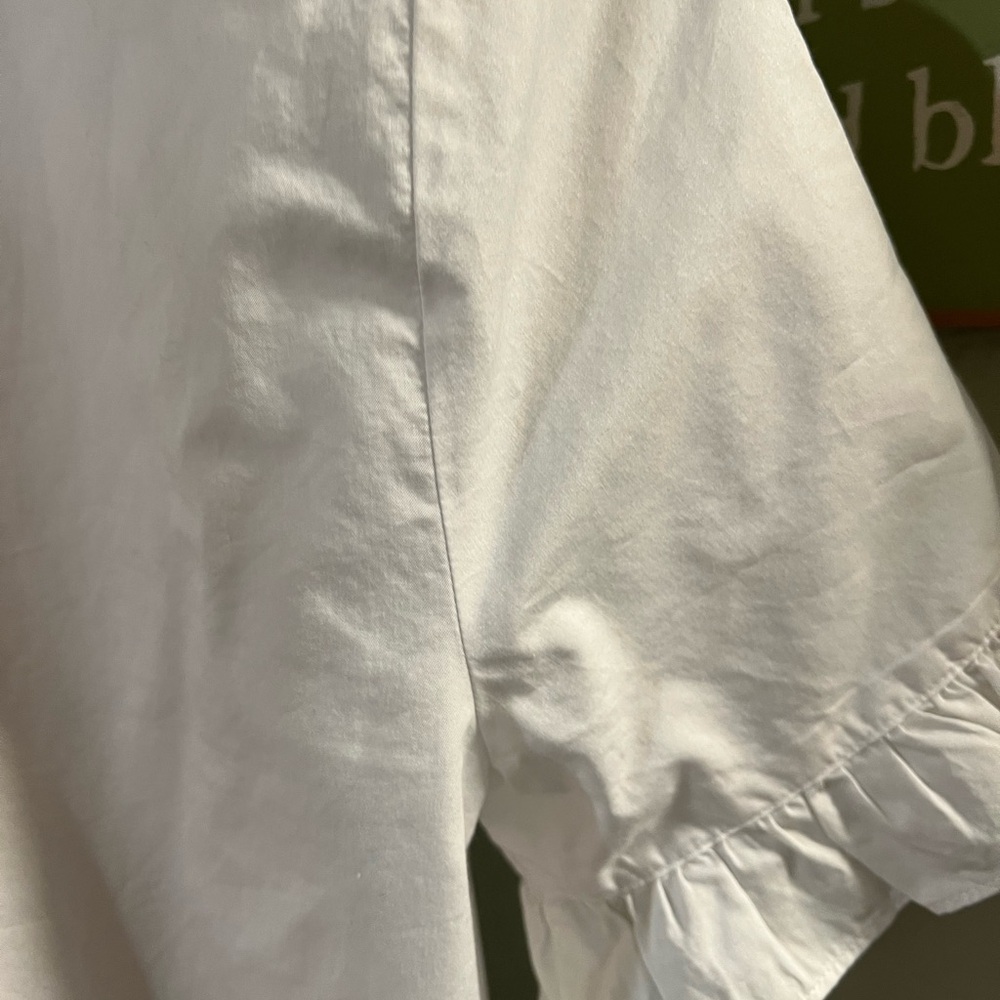Madewell White Ruffle Short Sleeve Button-Front Blouse - Picture 5 of 7